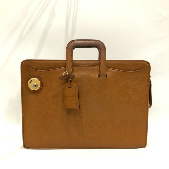 Burberry Brown Leather Business Bag Sku#85253 (Gently used, fading, missing key) - Picture 1 of 16